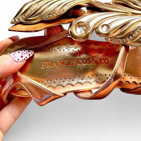 Designer Y2K Francesco Sacco Italian Leather Crystal Bronze Stiletto Sandal Sz 9 main image 6